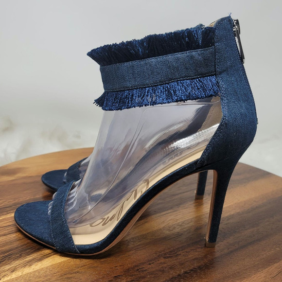 Sam Edelman Anabeth Blue Jean Fringe 4.5" Heels Women 8.5 - Picture 2 of 8